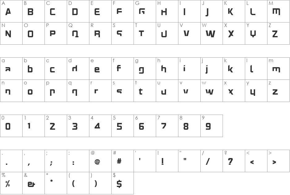 Stepminus font character map preview