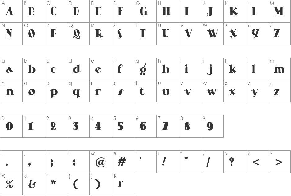 SteppinOut font character map preview