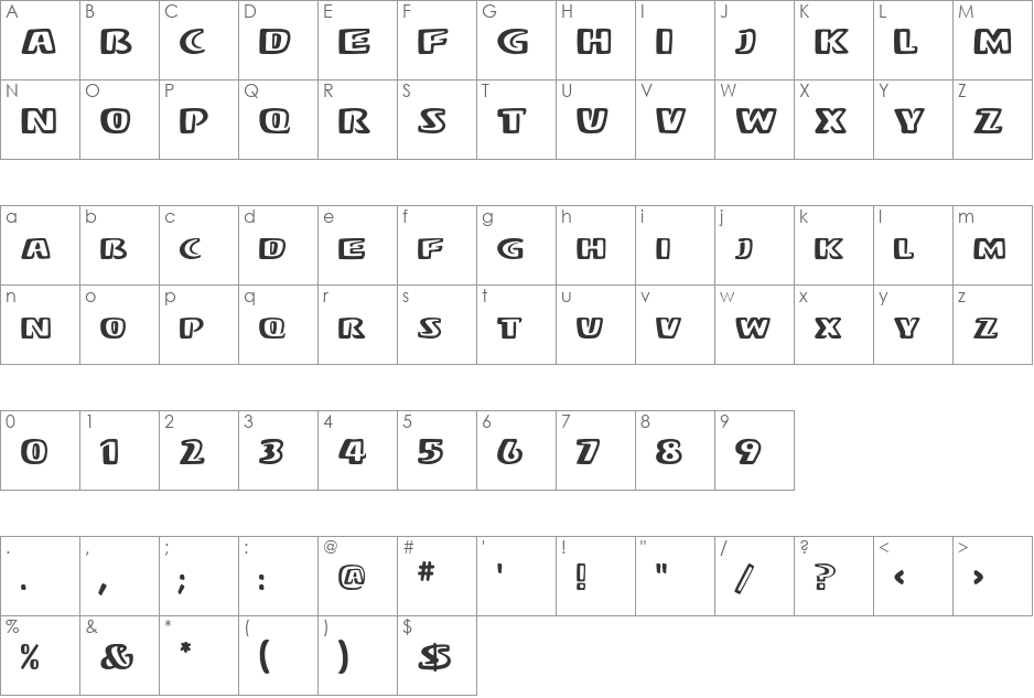 Stereo MF font character map preview