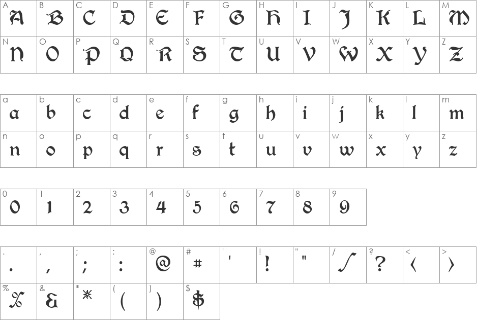 Beaulieux font character map preview