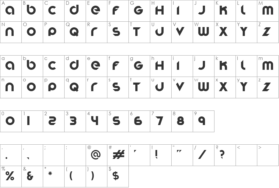 Stereofunk font character map preview
