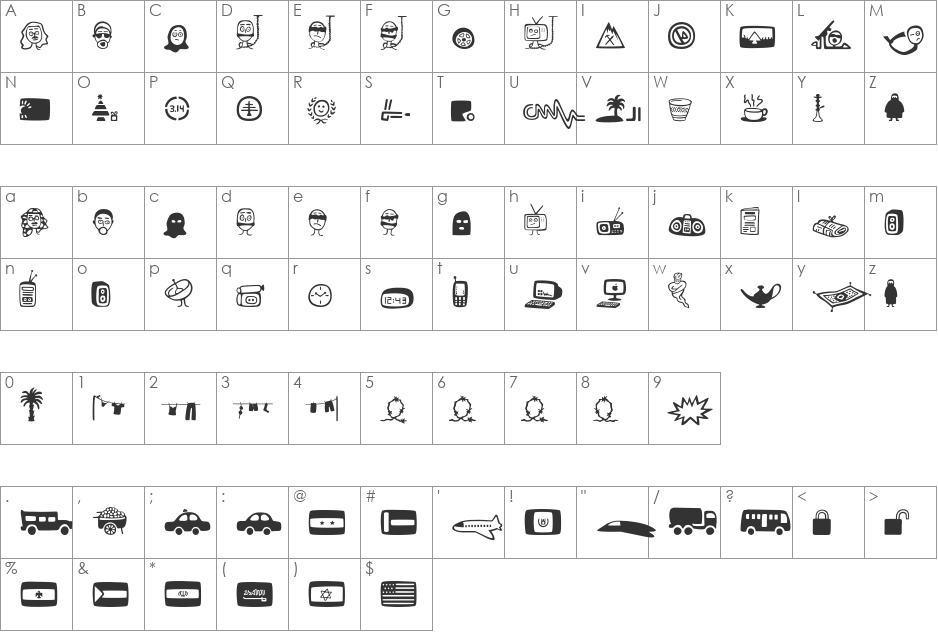 Stereotype-wkg30 font character map preview