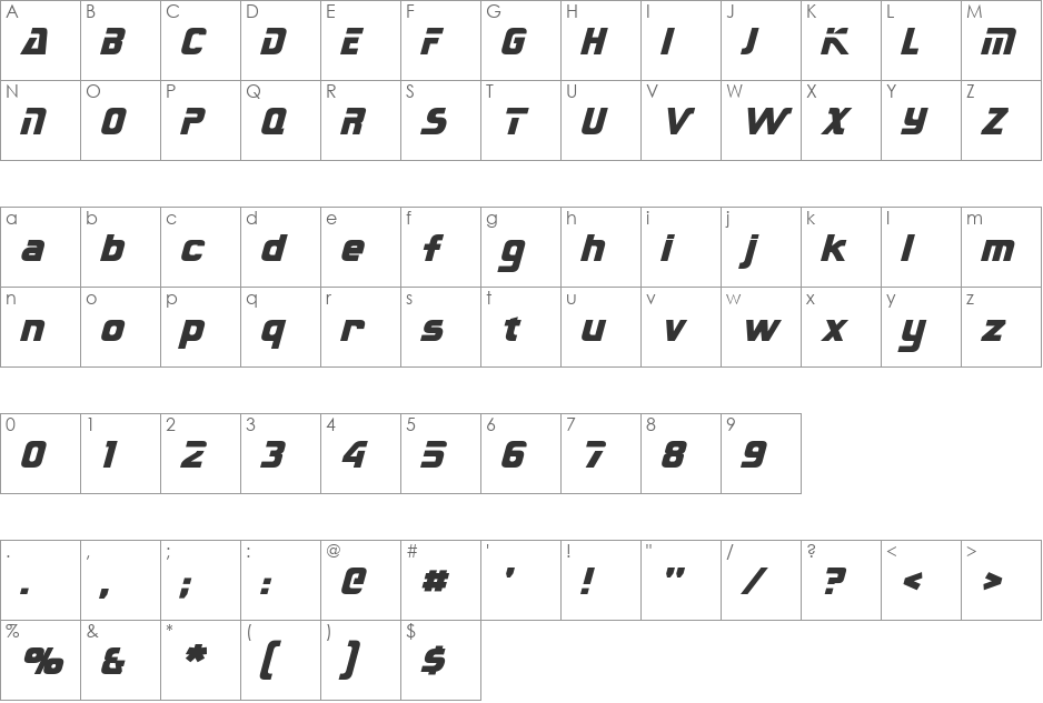 Sternbach font character map preview