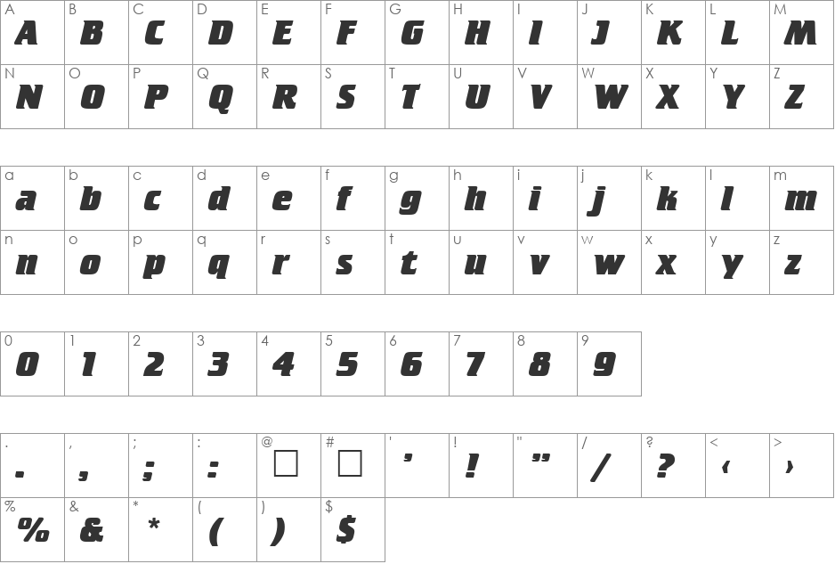 Stettin font character map preview