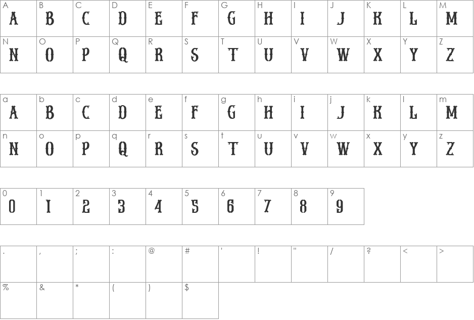 Stf BLACK RIDERS font character map preview