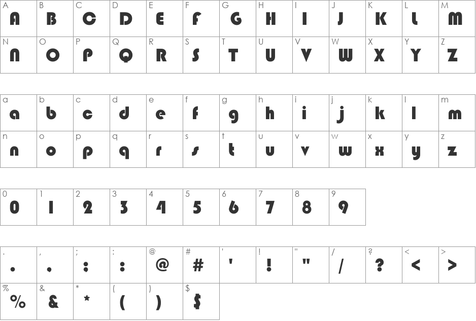 STHupo font character map preview