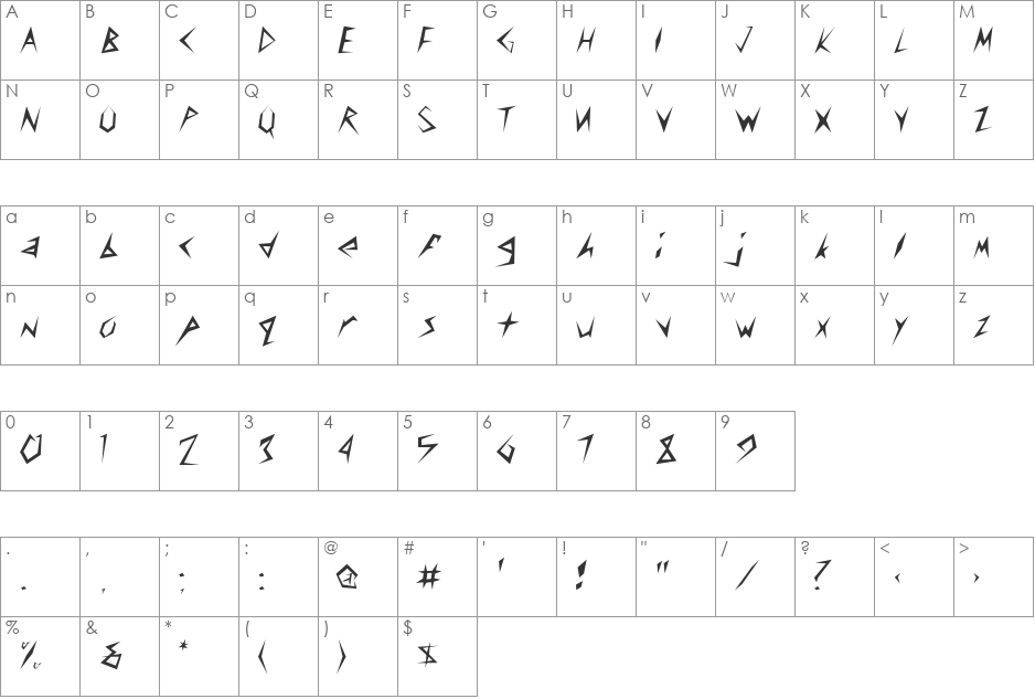 STICK font character map preview