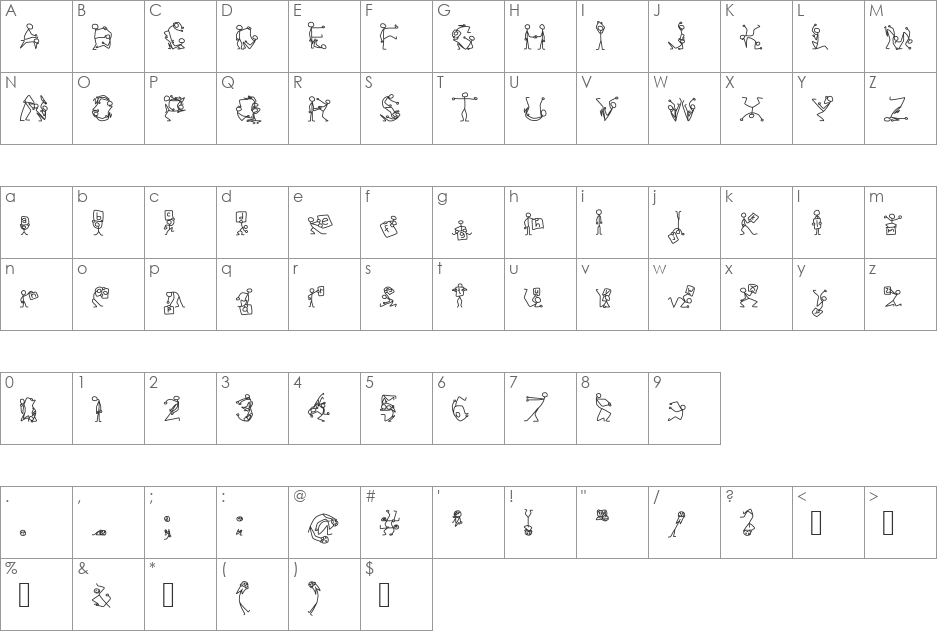 Stick Figures font character map preview