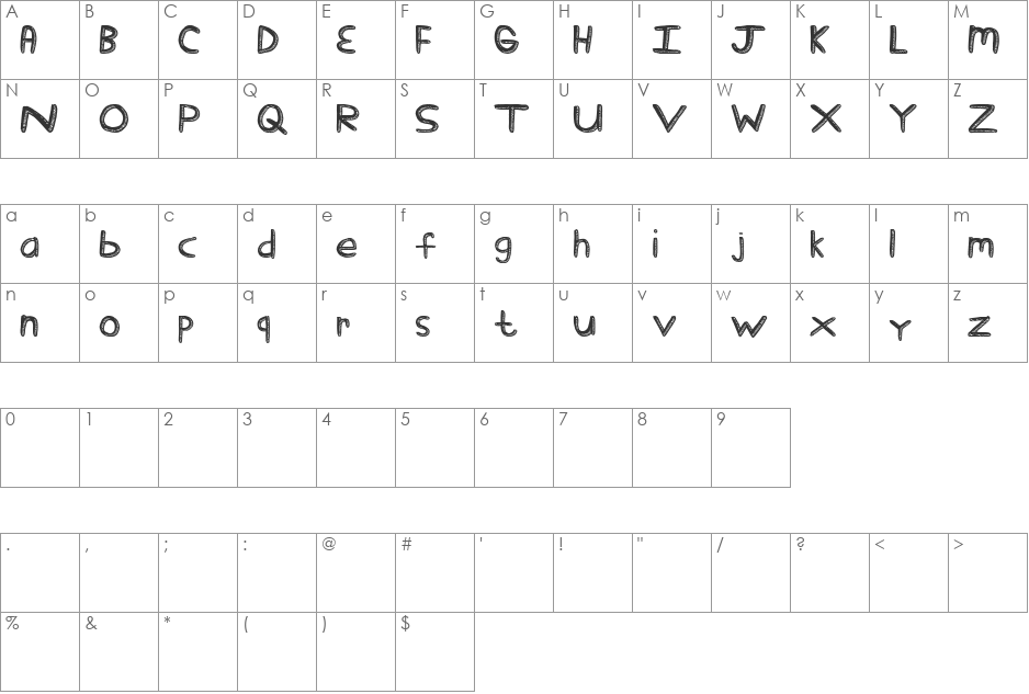 Stick Tickle font character map preview
