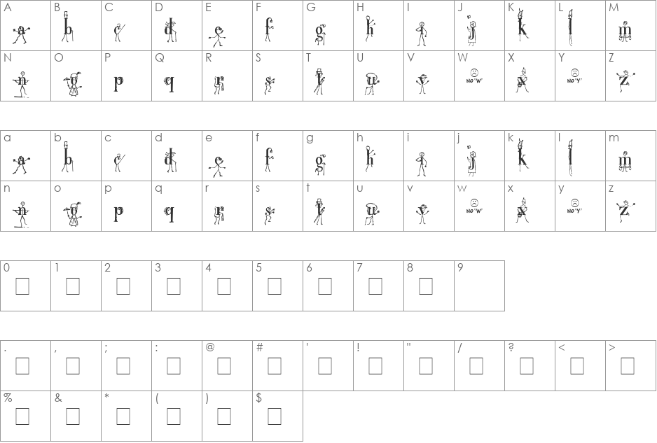 StickLetter font character map preview