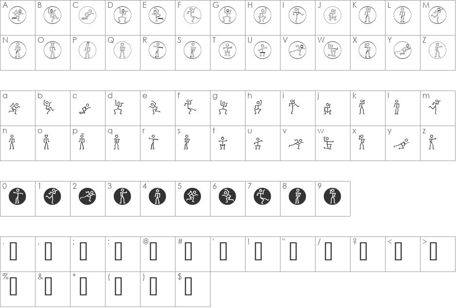 Stickmanbats font character map preview