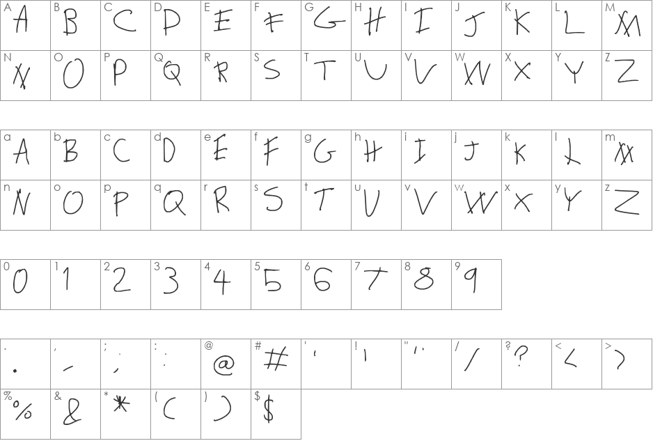 Sticks font character map preview