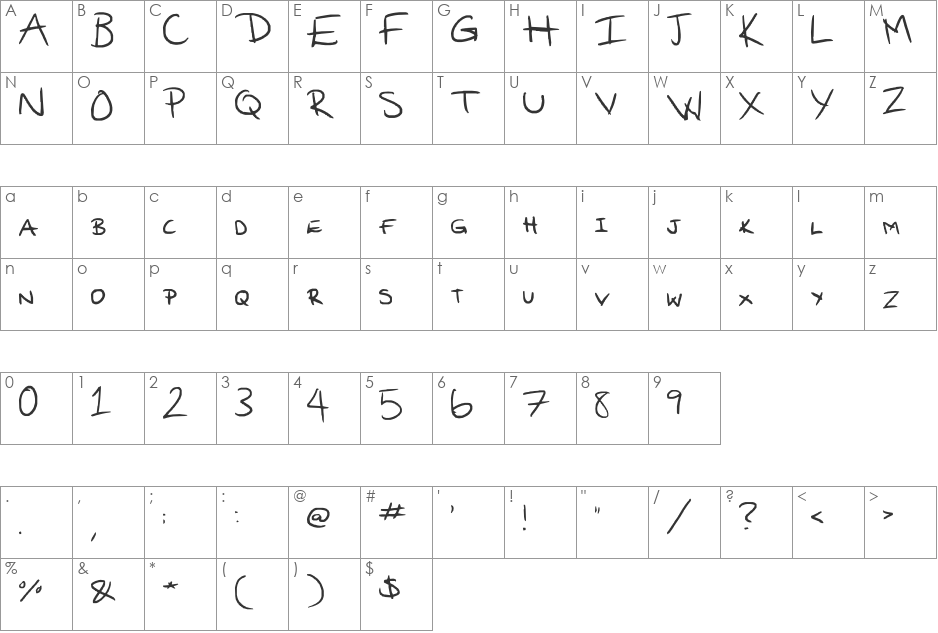 sticks font character map preview