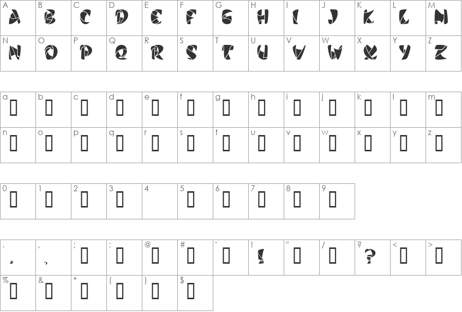 Stiletto font character map preview