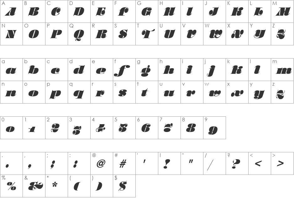 Stilla Script font character map preview