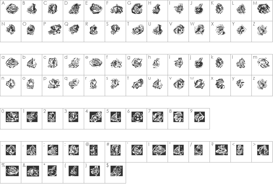StillLebenFourKinds font character map preview