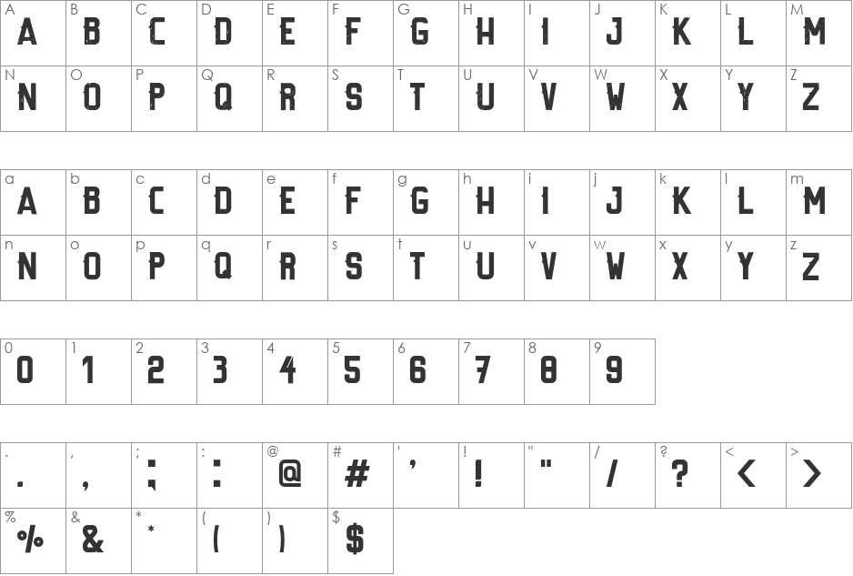 Stilt font character map preview
