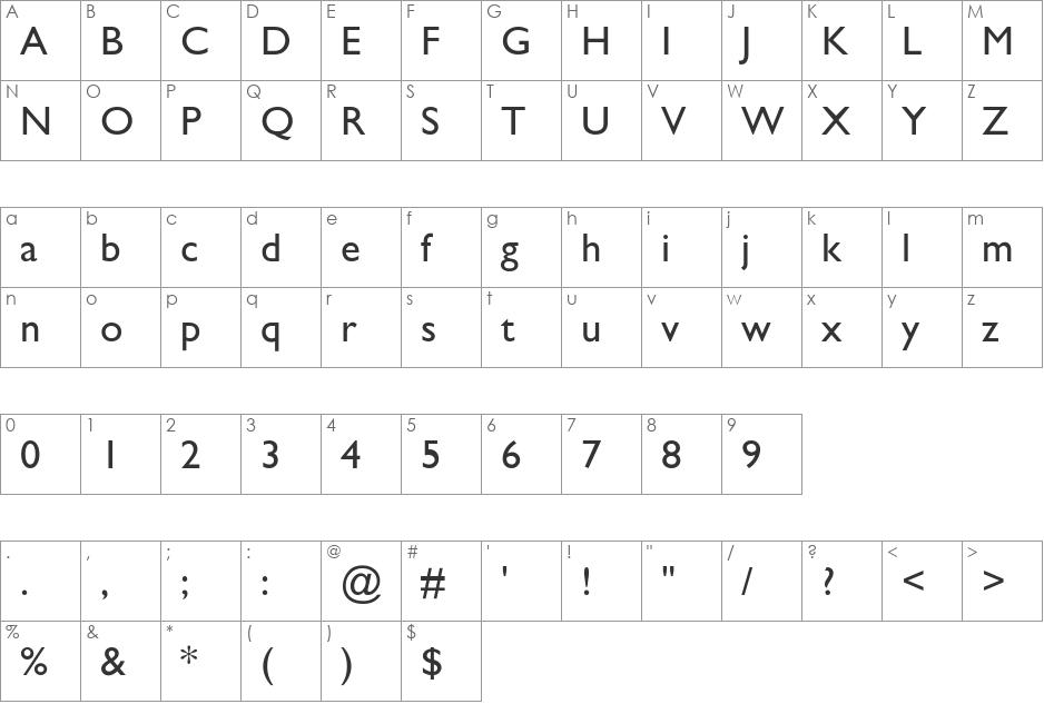 Stimmell font character map preview