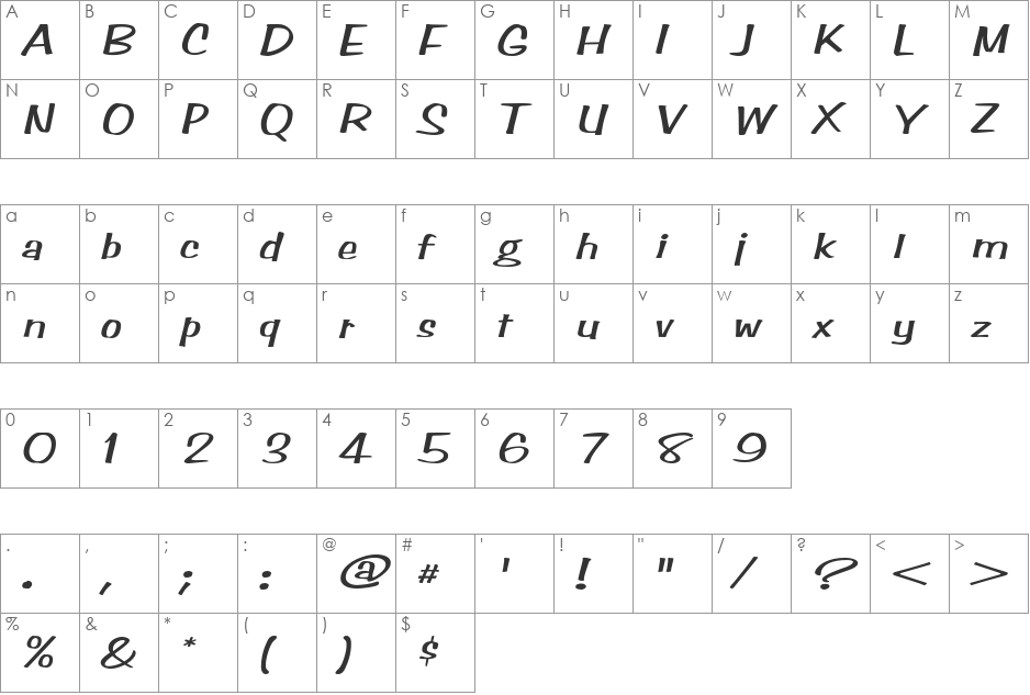 StimpsonExtended font character map preview