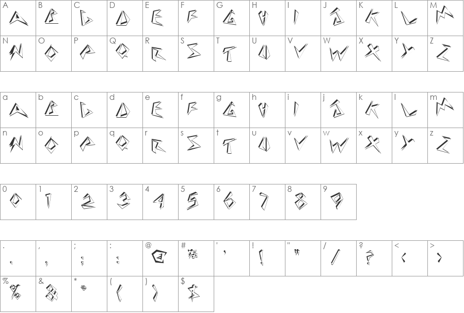 StingerShadow font character map preview