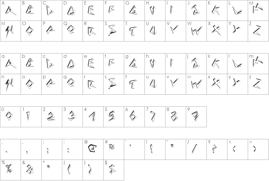 StingerShadow font character map preview
