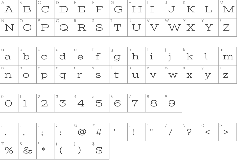 Stint Ultra Expanded font character map preview