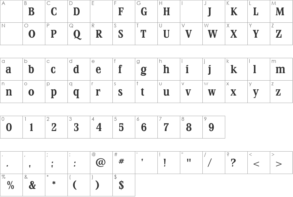 StirlingBold font character map preview