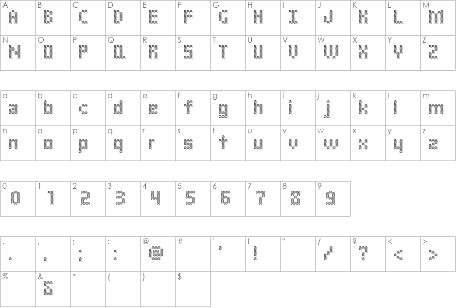 Stitch font character map preview