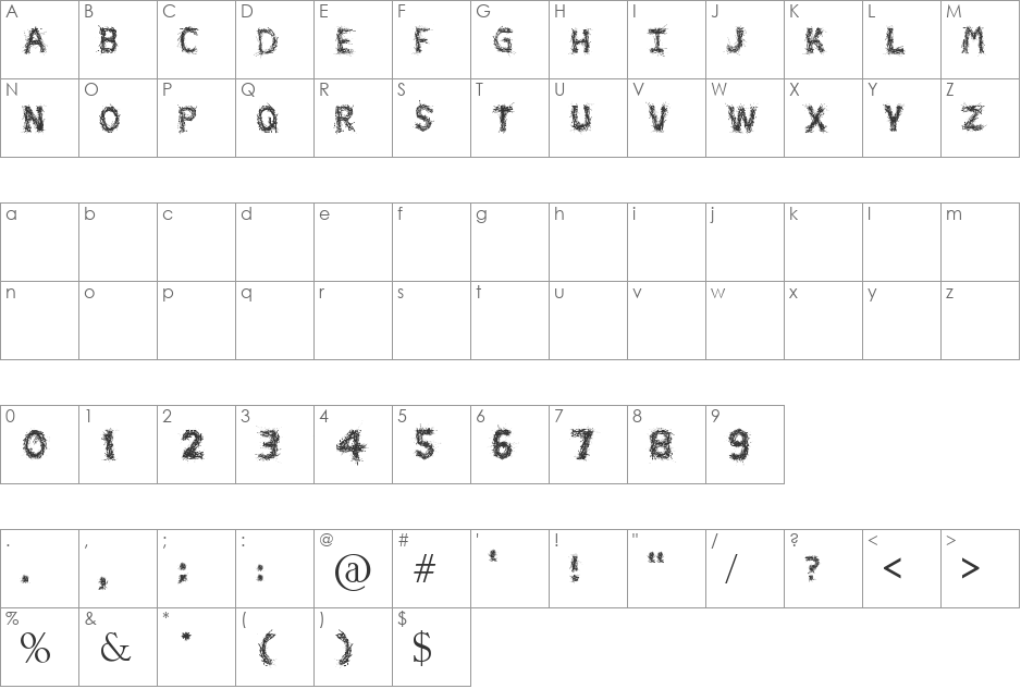 Stitch font character map preview