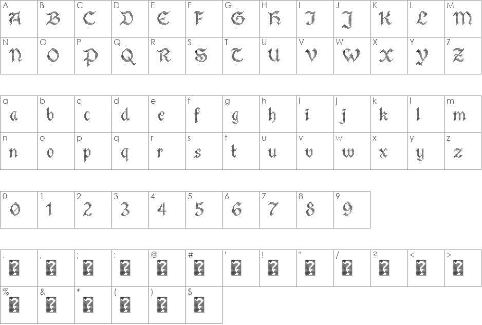 Stitch Warrior demo font character map preview