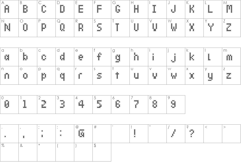 StitchCross font character map preview
