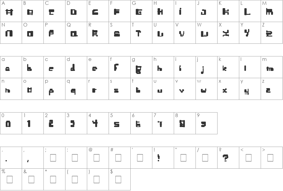Stjart font character map preview
