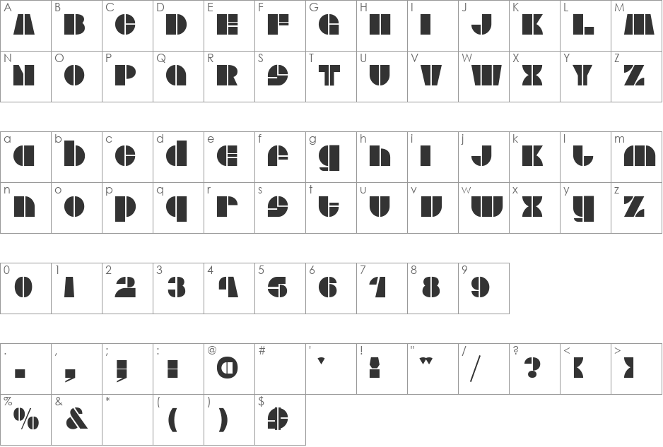 Stock font character map preview