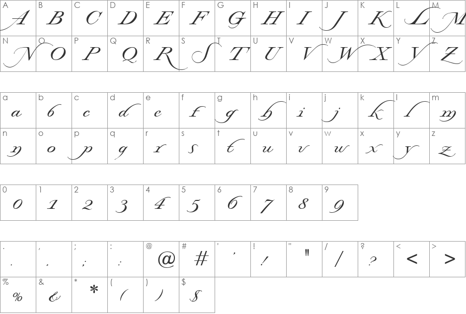 Stockwell font character map preview