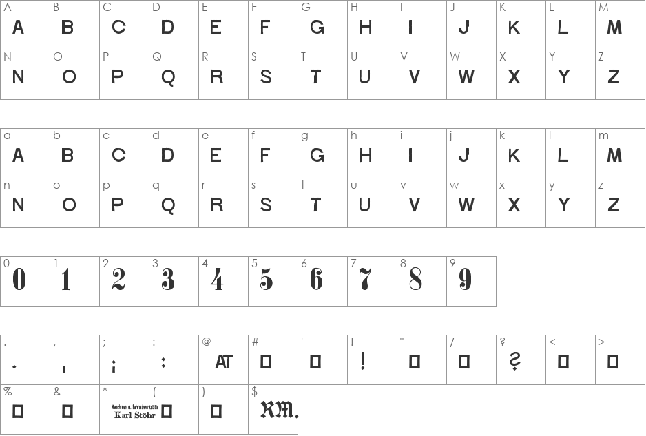 stoehr_numbers font character map preview