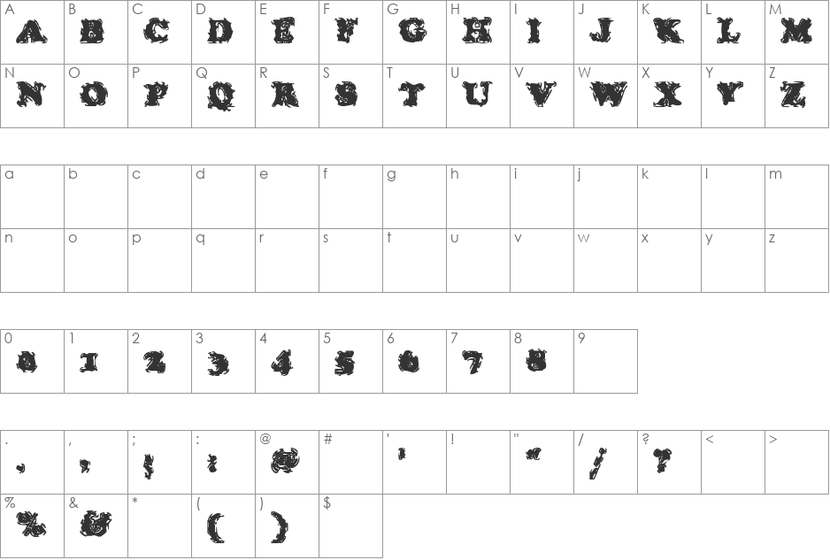 Stolen Llama font character map preview