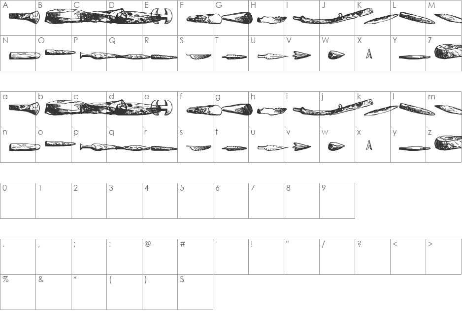 Stone Army font character map preview