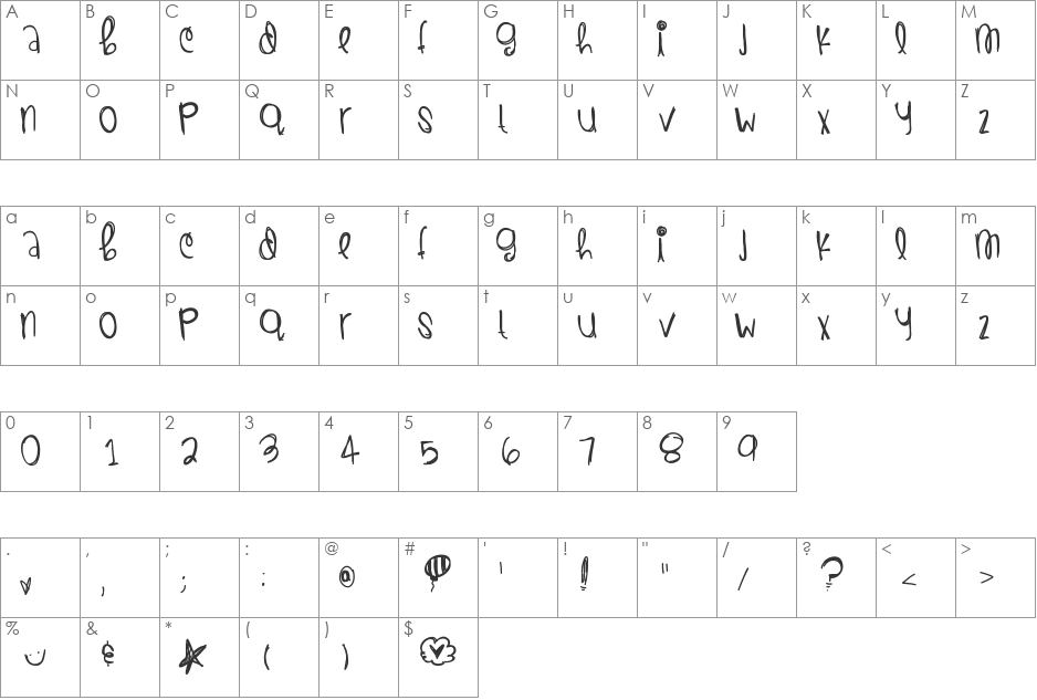 BeautifulMorning font character map preview