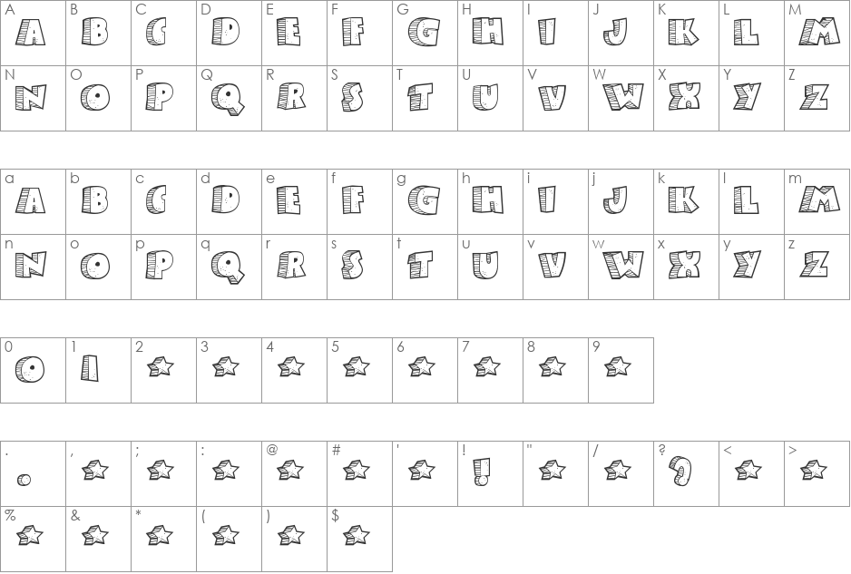 Stoney Billy font character map preview