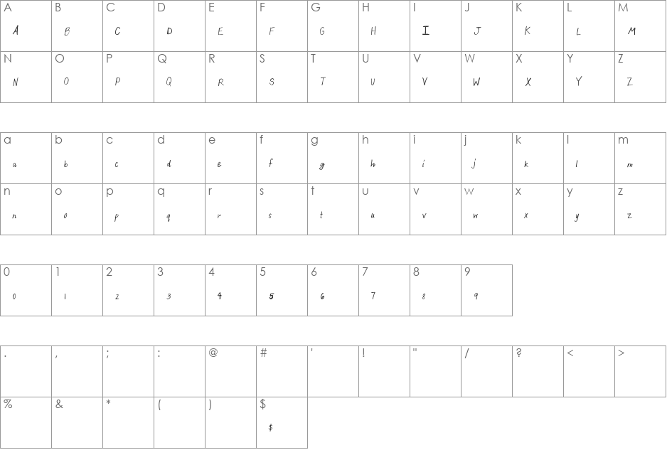 BeautifulThangs font character map preview