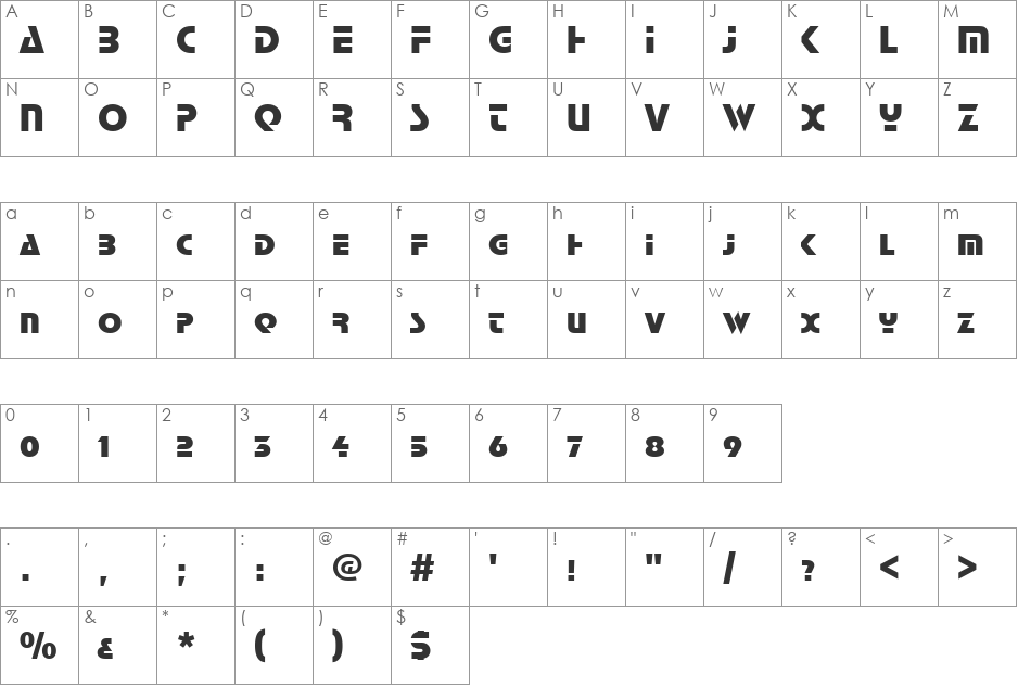 StopSCD font character map preview