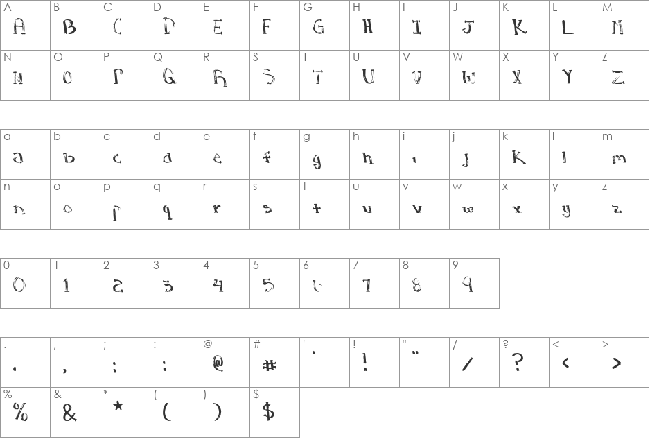 Stopwatch font character map preview