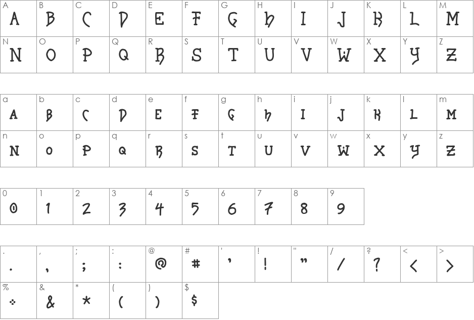 Stork Bill font character map preview