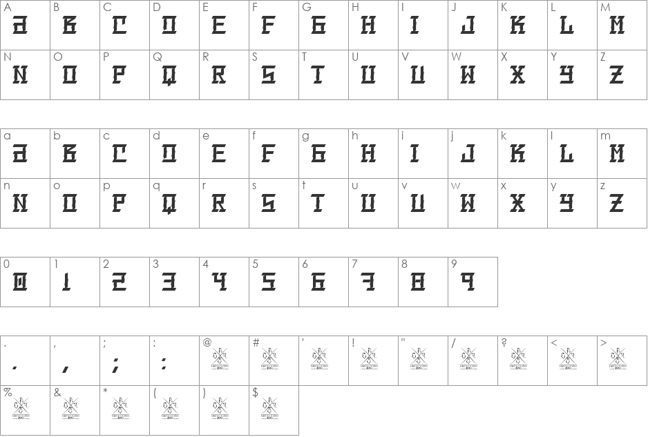 Storm font character map preview