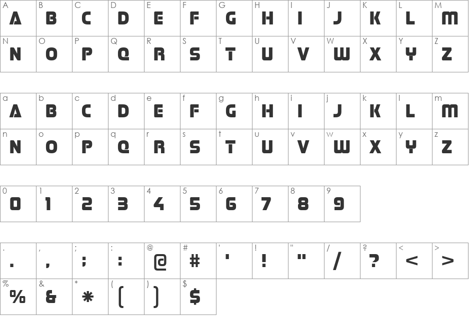 Stormfaze font character map preview