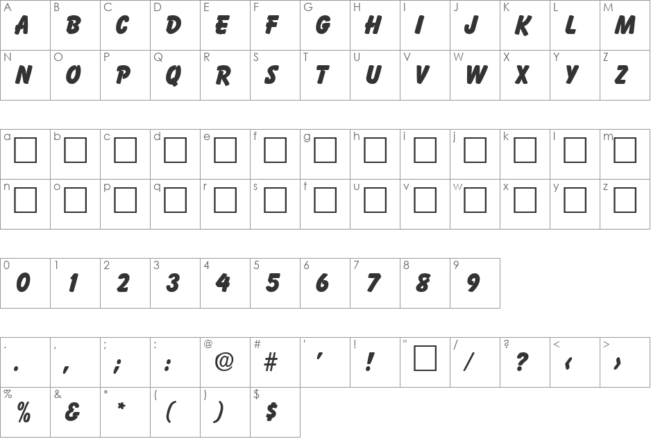 STORMY font character map preview