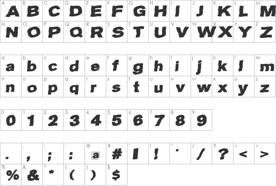 Stormy font character map preview