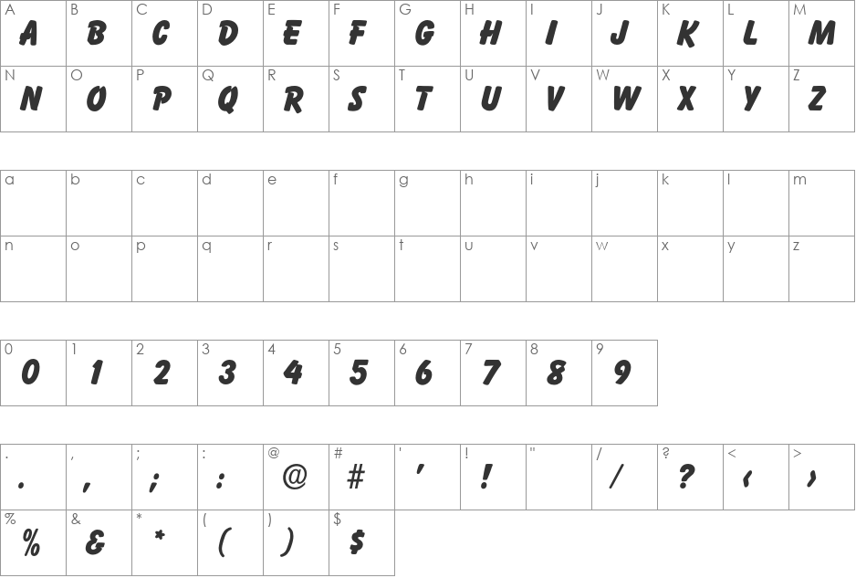 Stormy font character map preview