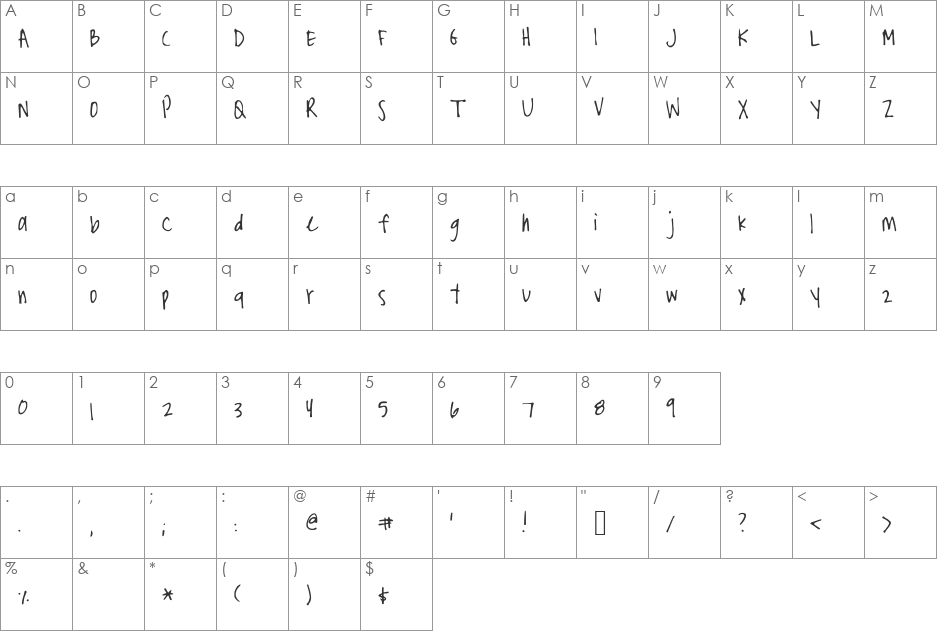 StormysFontNarrow font character map preview