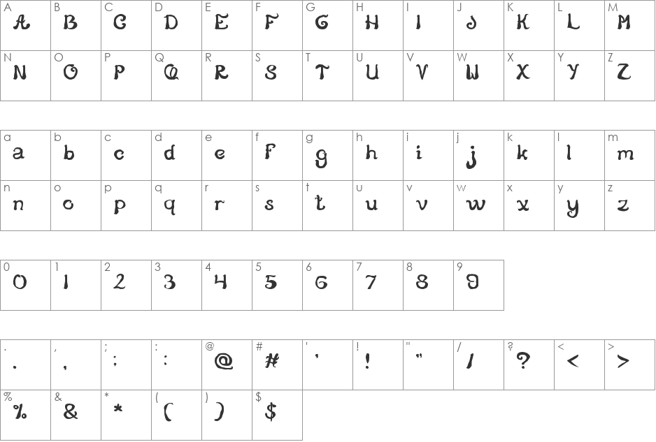 Story Telling font character map preview